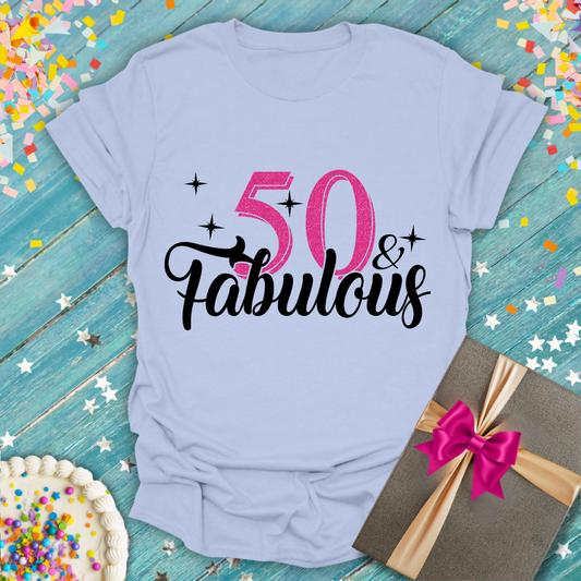 50 and Fabulous Pink Faux Glitter ERA T-Shirt
