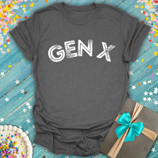 Epic Era Tees dark grey GEN X ERA T-Shirt featuring white distressed block lettering.