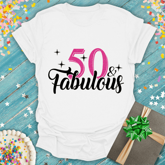 50 and Fabulous Pink Faux Glitter ERA  T-Shirt