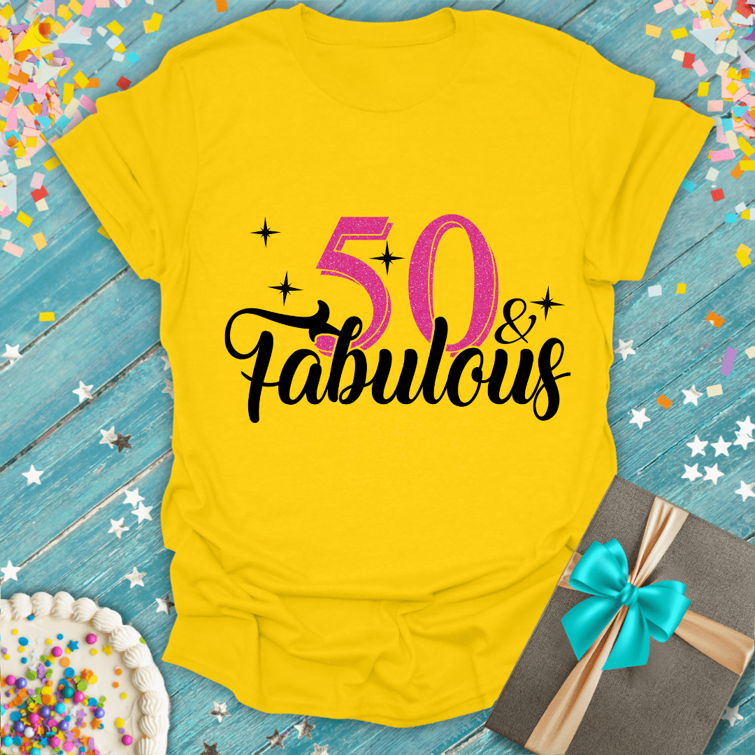 50 and Fabulous Pink Faux Glitter ERA  T-Shirt