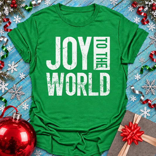 Epic Era Tees green Joy to the World T-Shirt with distressed white typography.