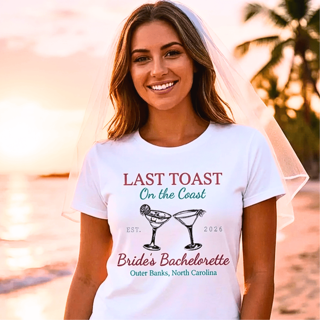 Load video: A montage showing a variety of Epic Era Tees: a 'Last Toast on the Coast' bachelorette party shirt, a humorous 'Does this shirt make me look 60?' birthday tee, and a customizable pet mugshot shirt featuring two cats and a dog.