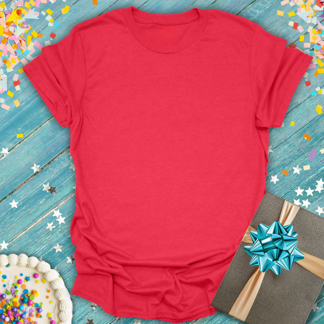Plain red Pet Mom or Dad Club Personalized Pet Portrait T-Shirt by Epic Era Tees on a celebratory background.