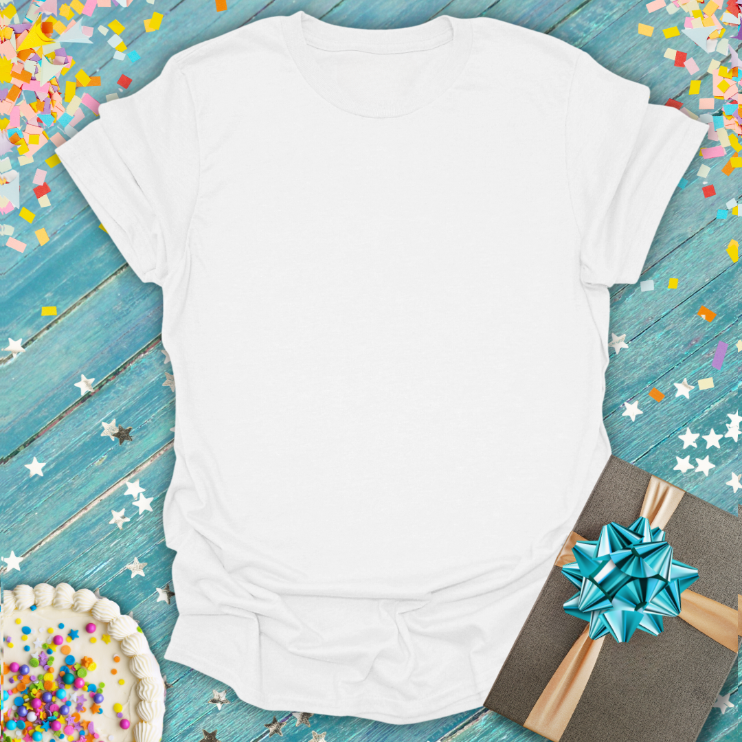 Blank white Pet Mom or Dad Club Personalized Pet Portrait T-Shirt by Epic Era Tees on a festive background.